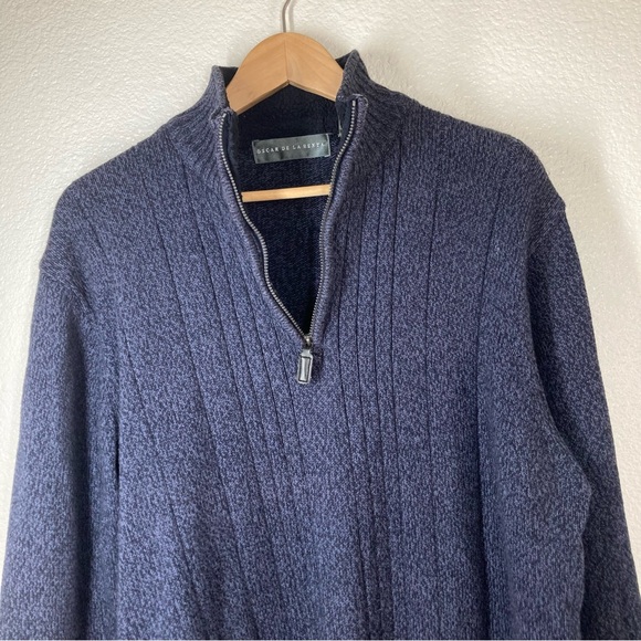 Oscar de la Renta Mens  1/4 zip sweater XL Pull Over Navy Minimalist - Picture 7 of 14